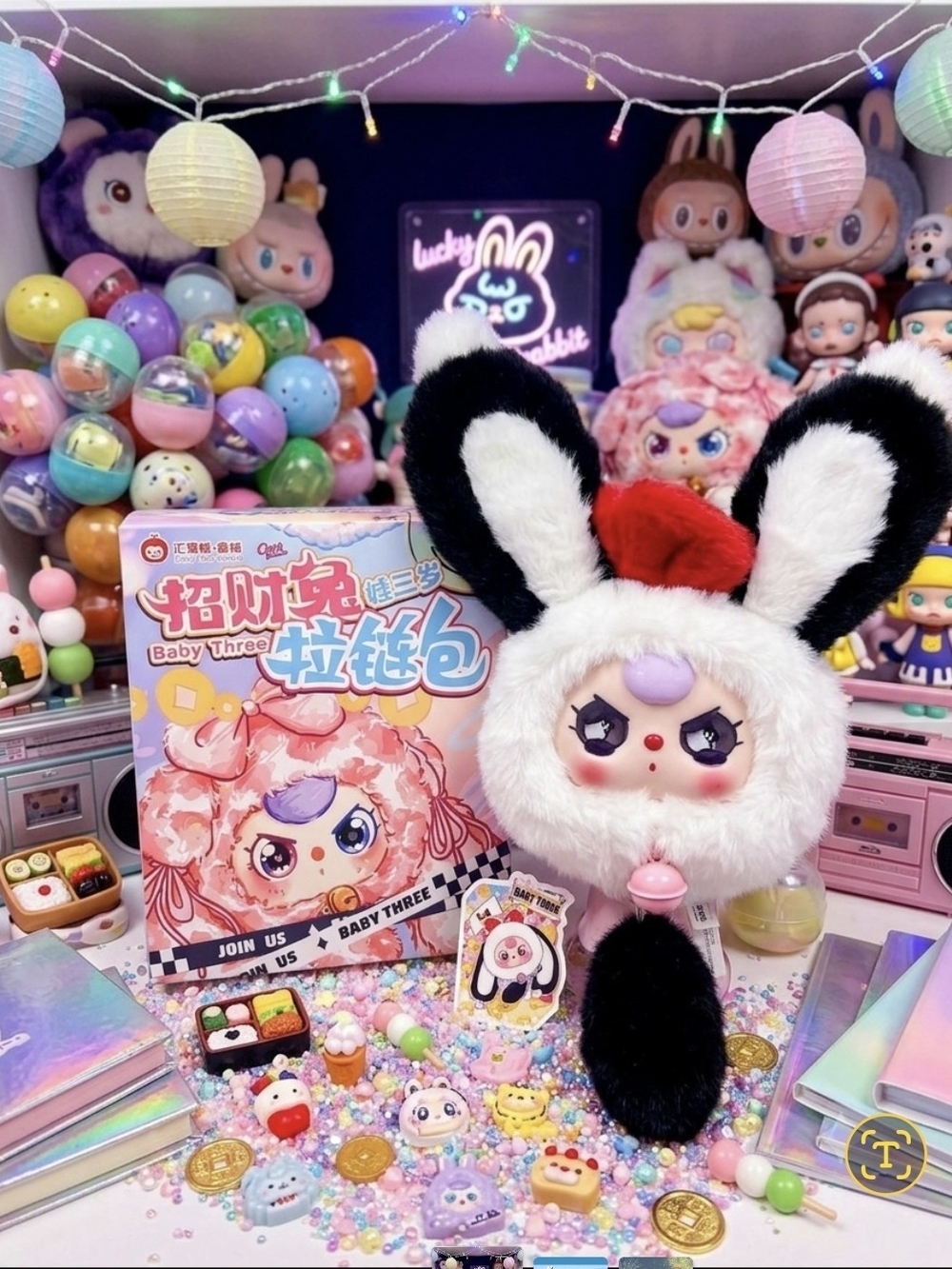 Baby Three Plush Lucky Head Zipper Bag Special Eyes